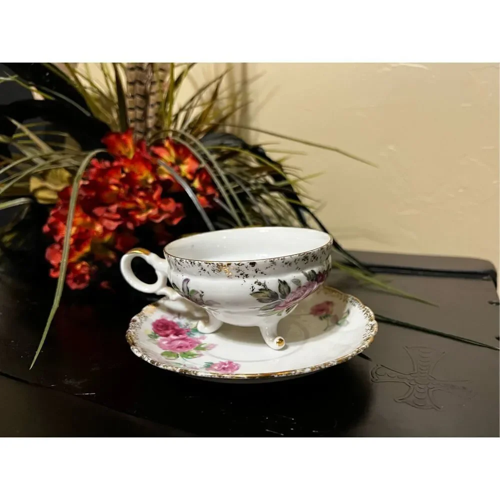 Lefton China Hand Painted Roses Teacup & Saucer Set